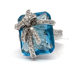Silver Rectangular Blue Stone Ring