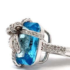 Silver Rectangular Blue Stone Ring