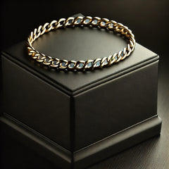 14K Yellow White Gold Cuban Link Bracelet 8.75" - 7mm