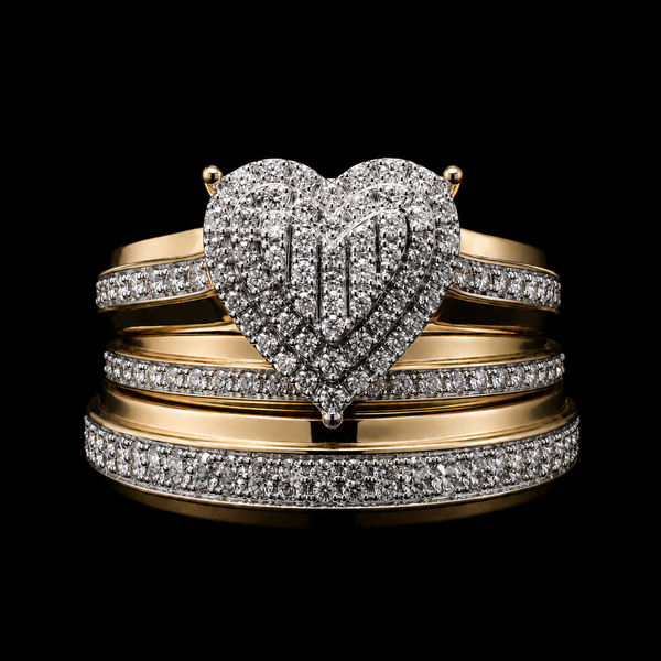 14K Yellow Gold Diamond Heart Bridal Set