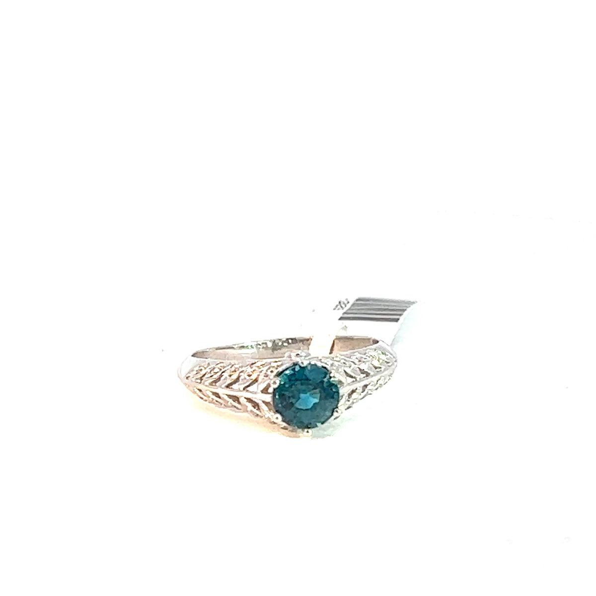 14kt white gold ring with blue stone.