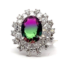 Silver Circular Stone Ring.