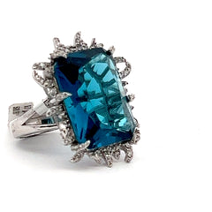 Silver Rectangular Blue Stone Ring