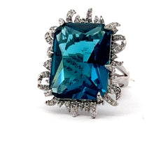 Silver Rectangular Blue Stone Ring