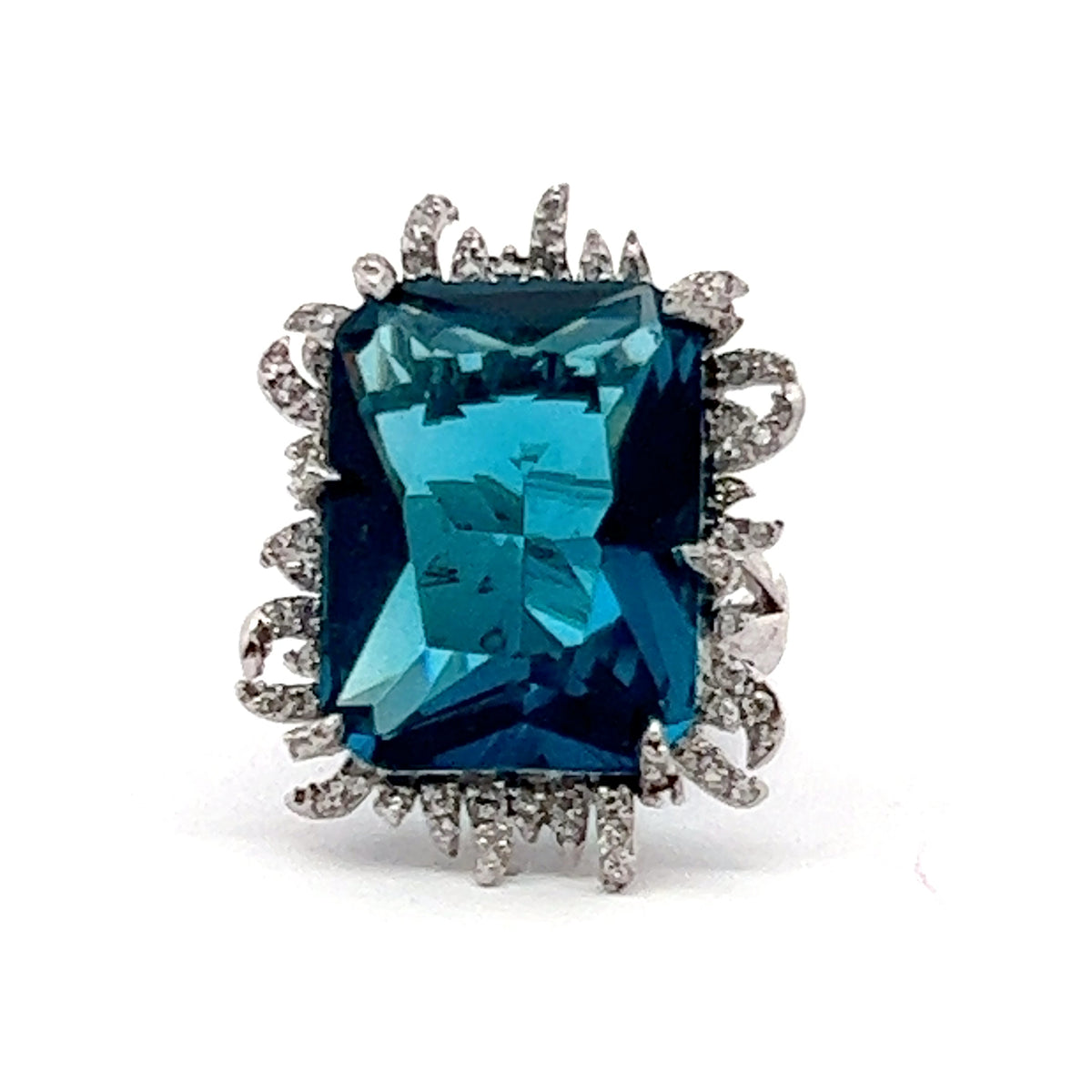 Silver Rectangular Blue Stone Ring