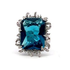 Silver Rectangular Blue Stone Ring