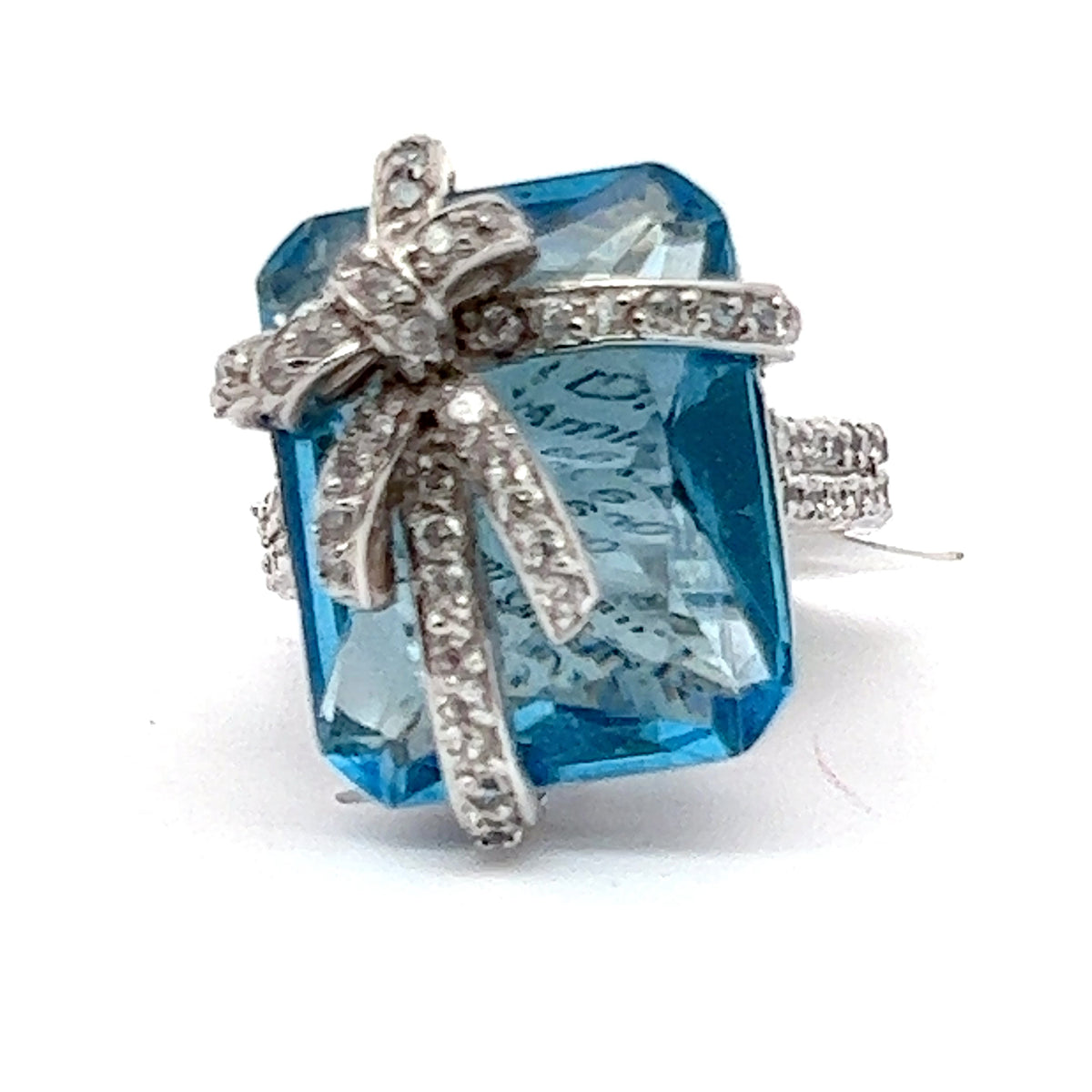 Silver Rectangular Blue Stone Ring