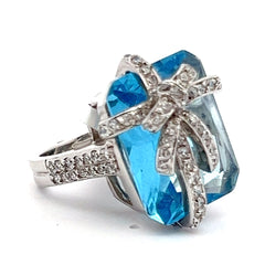 Silver Rectangular Blue Stone Ring