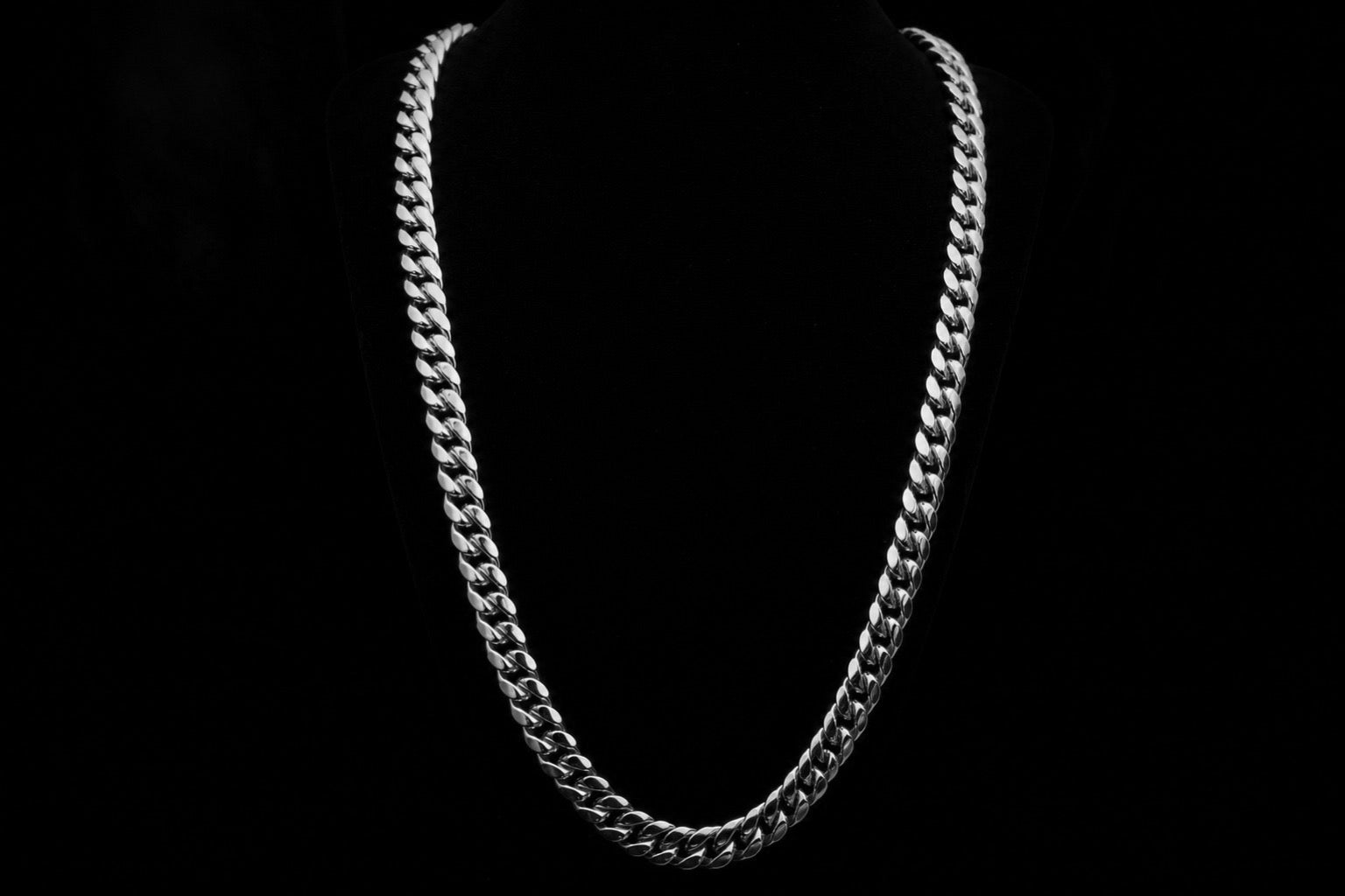 White Gold Cuban Link Chain — Long length, medium width