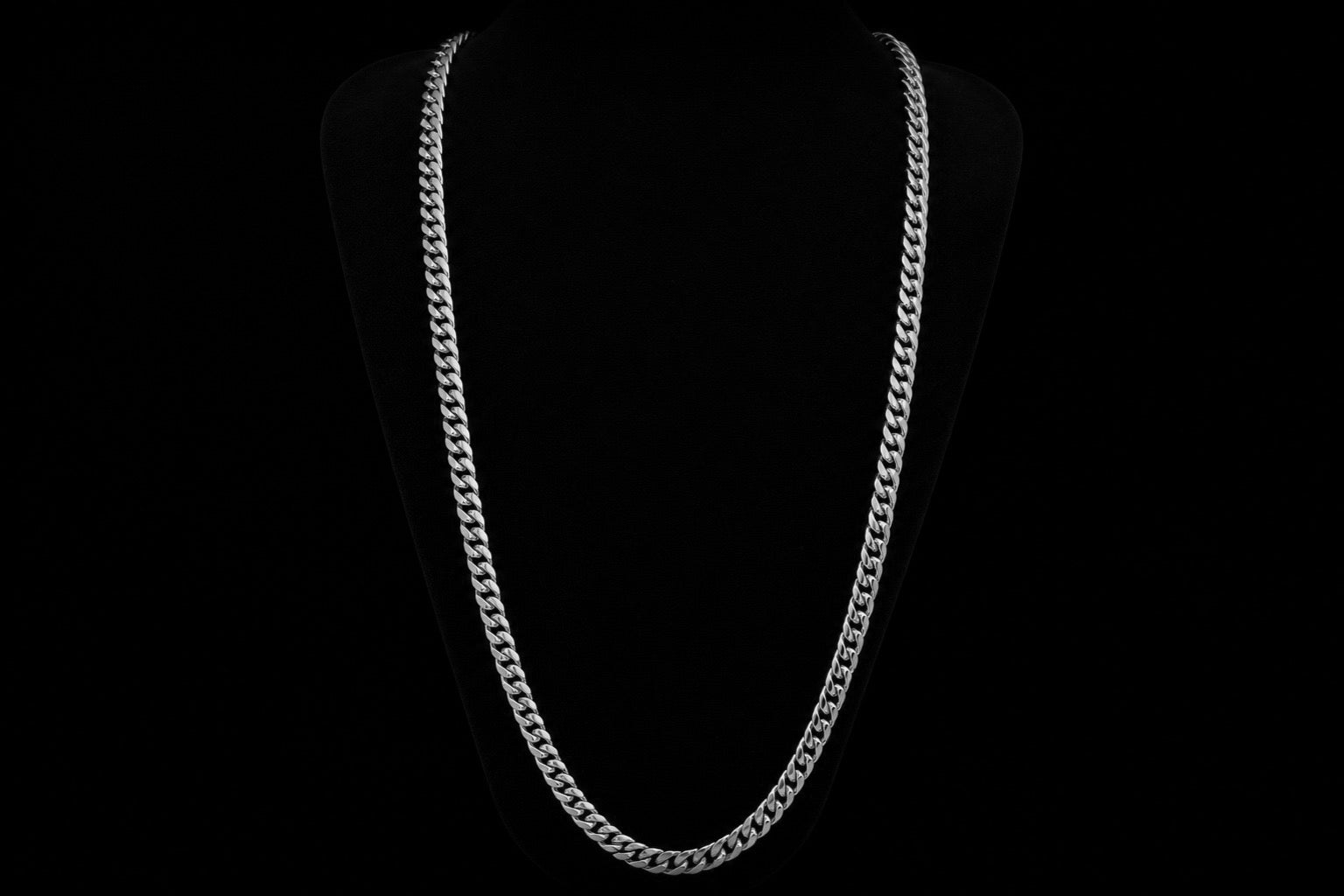 White Gold Cuban Link Chain — Long length, narrow width