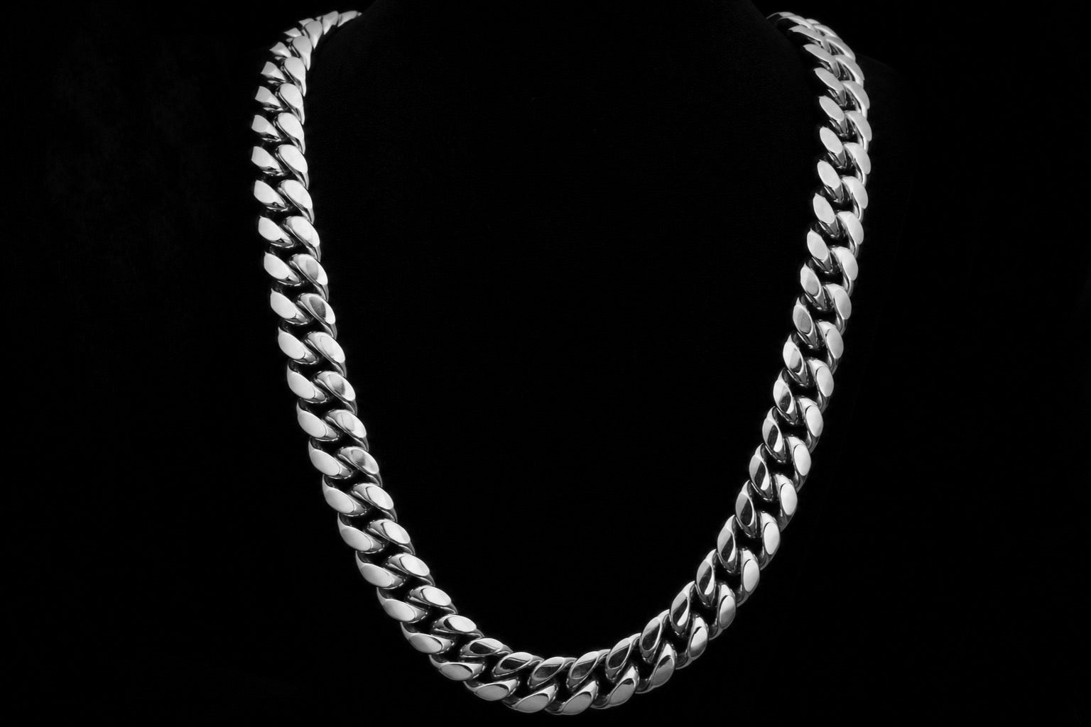 White Gold Cuban Link Chain — Long length, wide width