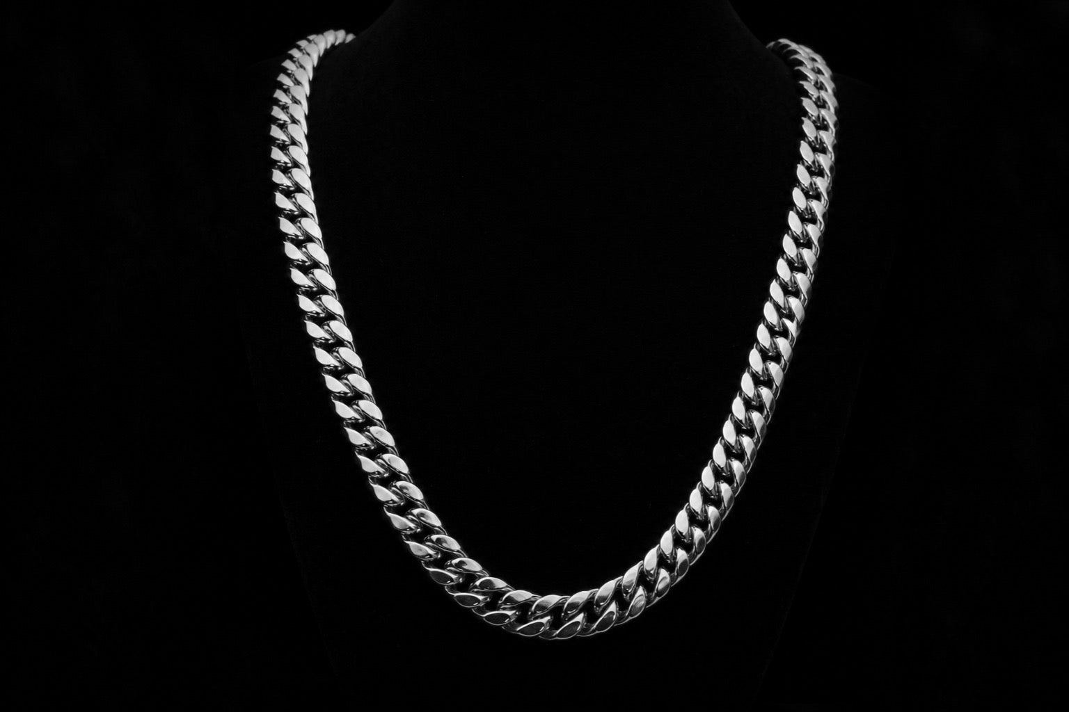 White Gold Cuban Link Chain — Medium length, medium width