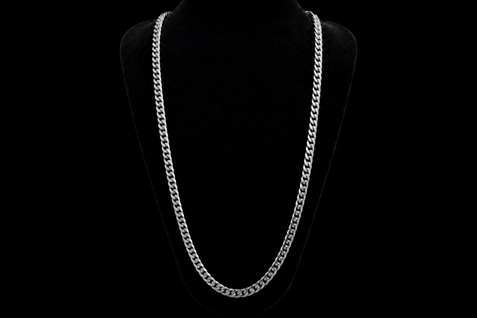 White Gold Cuban Link Chain — Medium length, narrow width