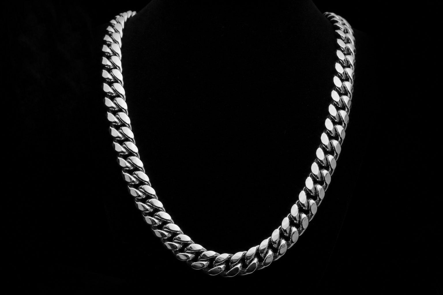 White Gold Cuban Link Chain — Medium length, wide width